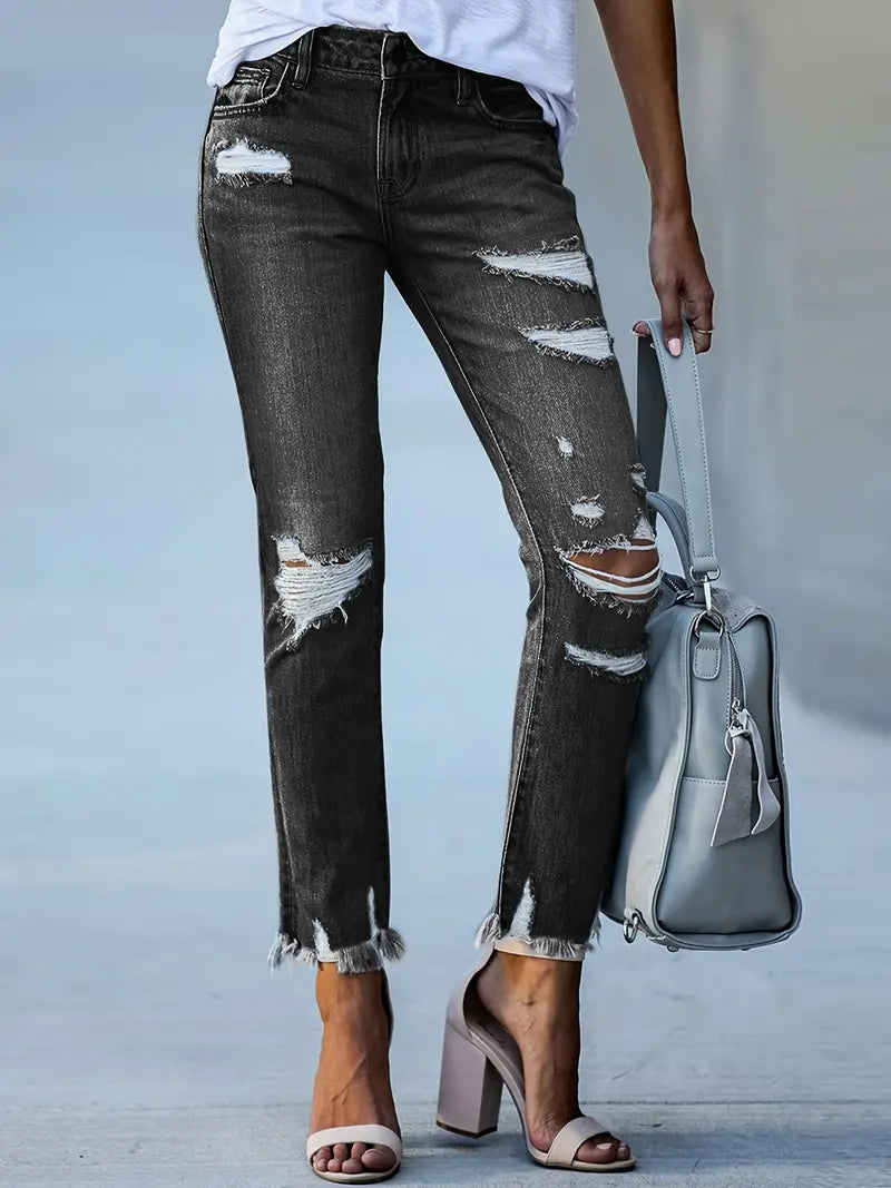 High-Waisted Slim-Fit Ripped Skinny Jeans for Women
