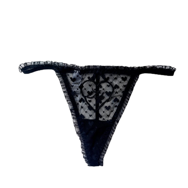 Women's Heart Embroidered Lace Thong Underwear