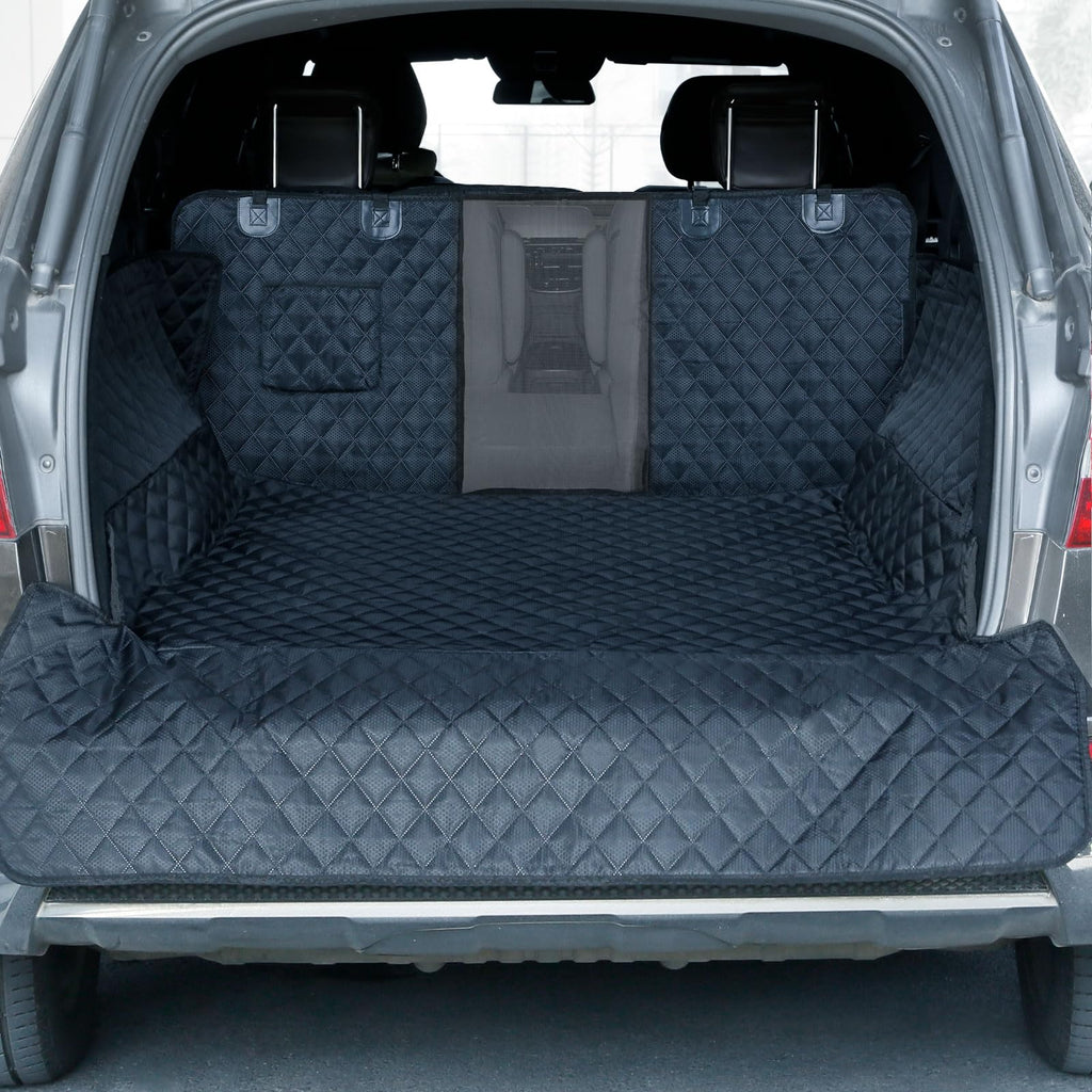 PETICON SUV Cargo Liner for Dogs with Mesh Window Waterproof Pet Cargo Cover Dog Seat Mat for SUVs Sedans Vans with Bumper Flap Protector Non-Slip Large Size Universal Fit