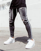 Men's Ripped Denim Trousers - Slim Fit Casual Pants