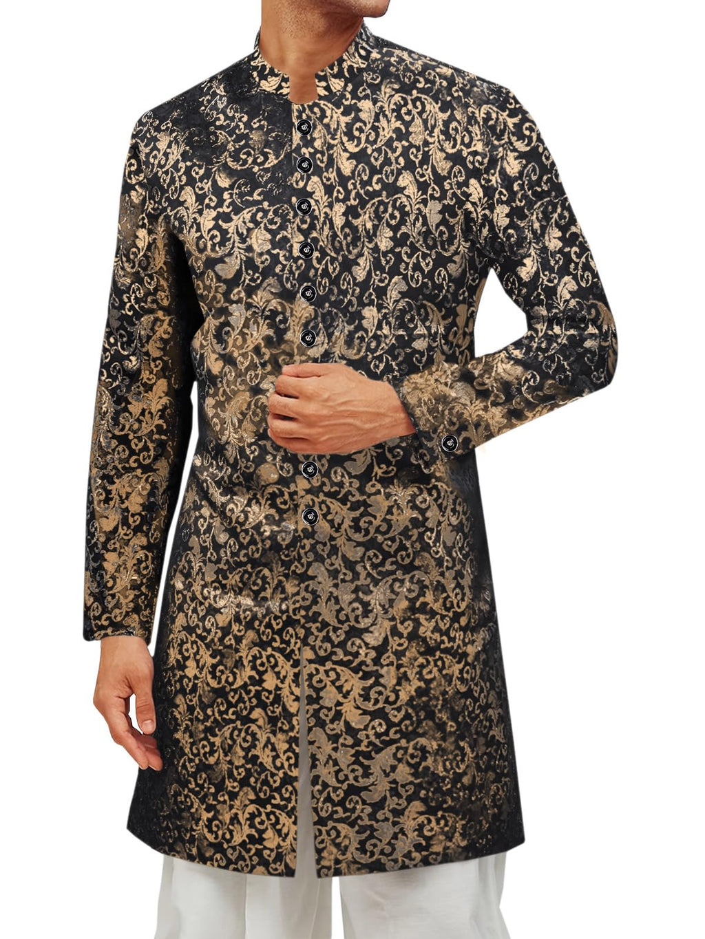 Runcati Mens Kurta Sherwani Coats Kaftan Indian Ethnic Royal Suits Shiny Mandarin Collar Wedding Festive Party Blazer