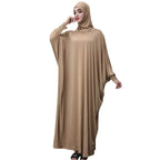 Womens Solid Muslim One-Piece Prayer Dress Muslim Abaya Dress Islamic Maxi Abaya Kaftan with Hijab Full Length Dress