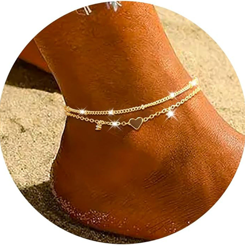 Heart Zircon Anklet for Women | Gold & Silver Waterproof Jewelry