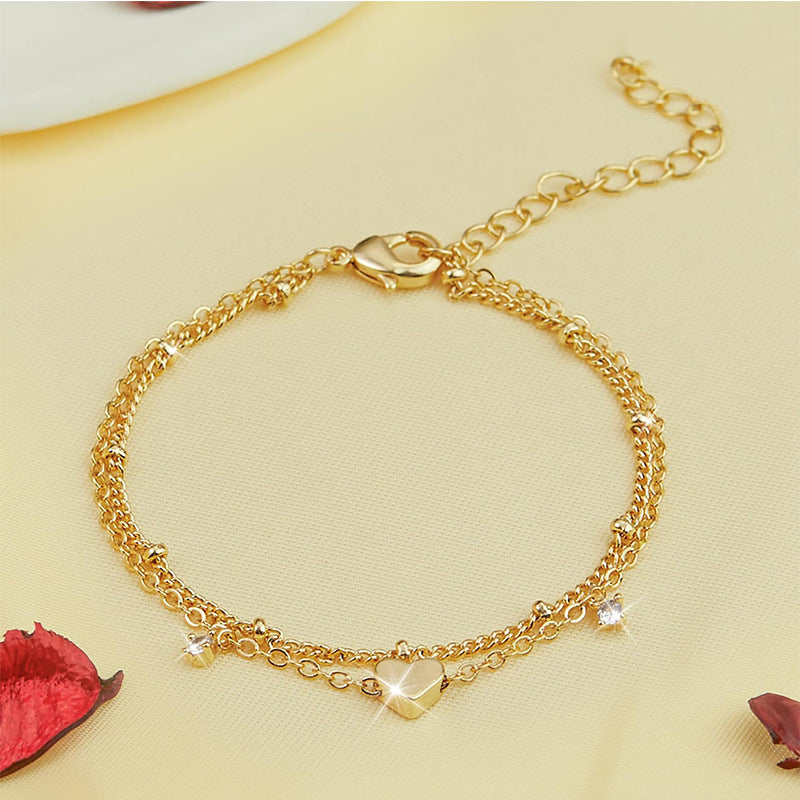 Heart Zircon Anklet for Women | Gold & Silver Waterproof Jewelry