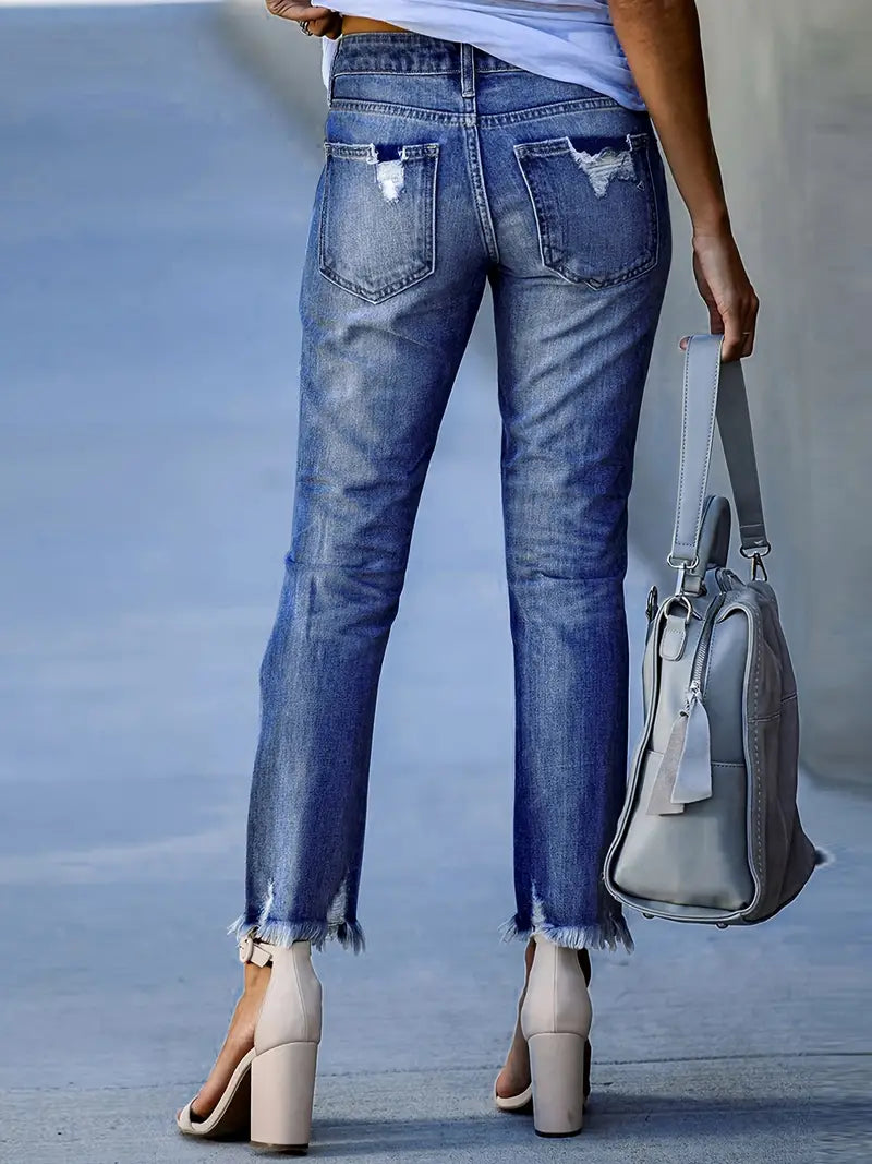 High-Waisted Slim-Fit Ripped Skinny Jeans for Women