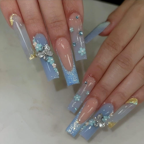 Blue Butterfly Glam Nails