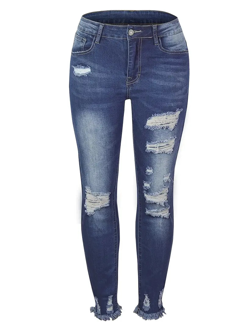 High-Waisted Slim-Fit Ripped Skinny Jeans for Women