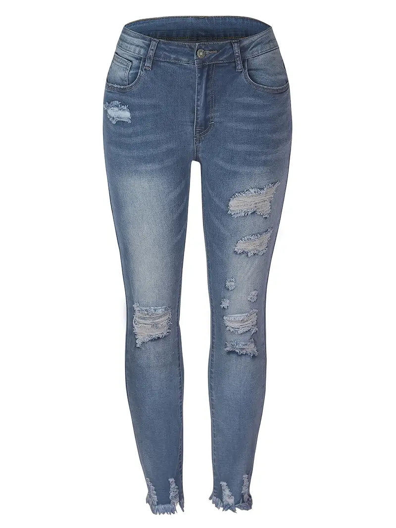 High-Waisted Slim-Fit Ripped Skinny Jeans for Women