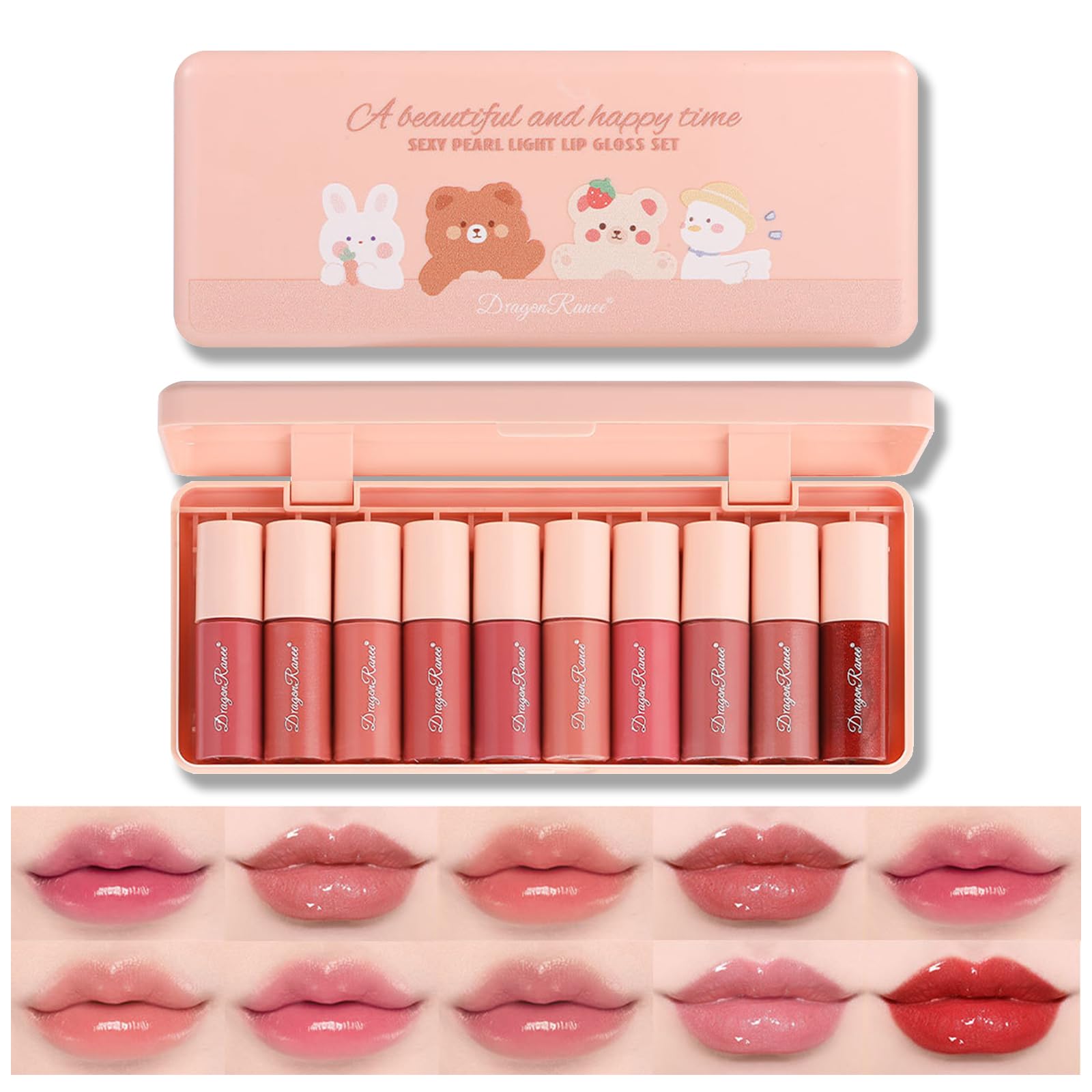 10 Colors Lip Tint Stain Mini Liquid Lipstick Set Korean Velvet Watery Lip Stain Moisturizing Natural Lip Gloss Multi-Use Lip and Cheek Tint Non-Stick Cup High Pigment Long-Lasting Vivid Color