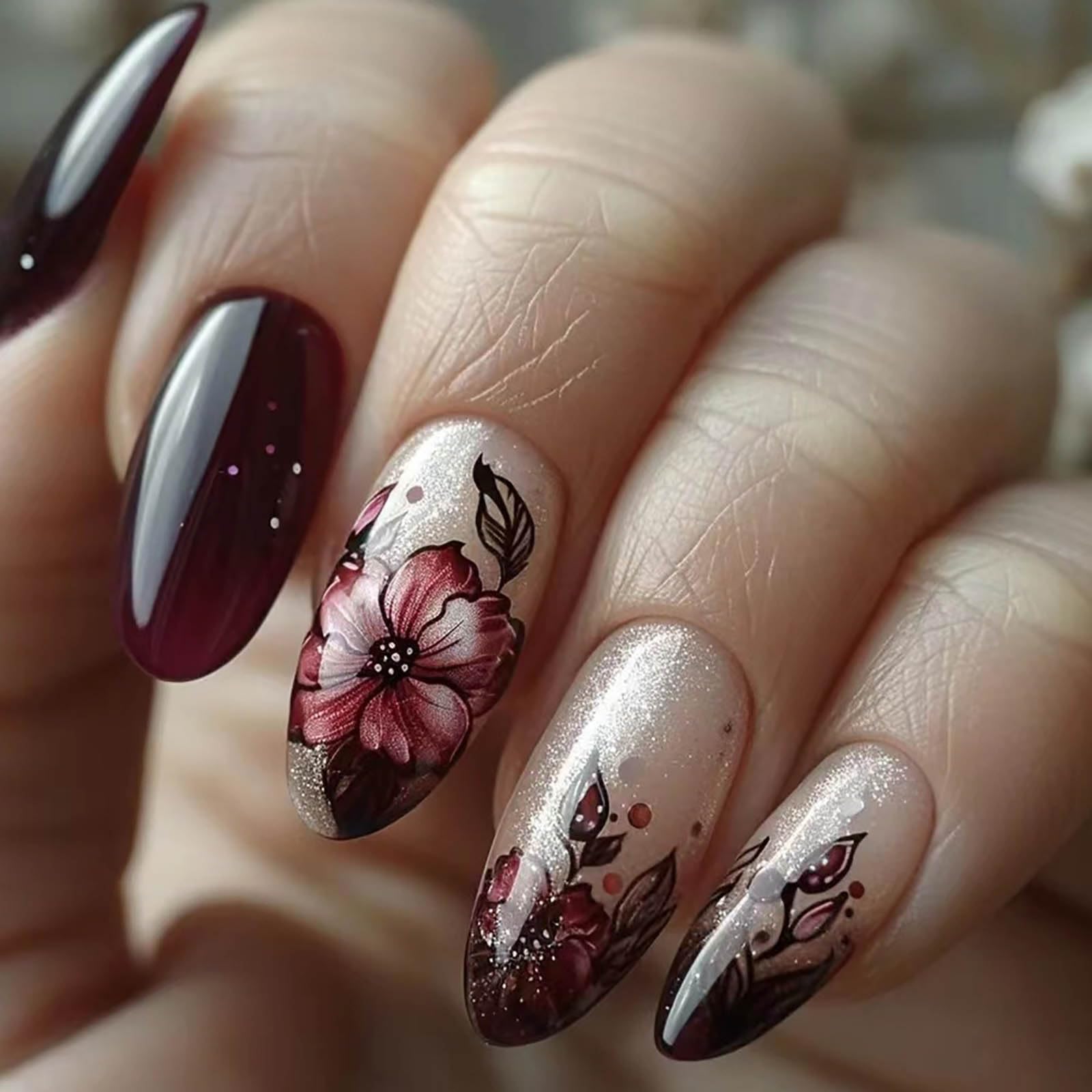 Floral Almond Press Nails