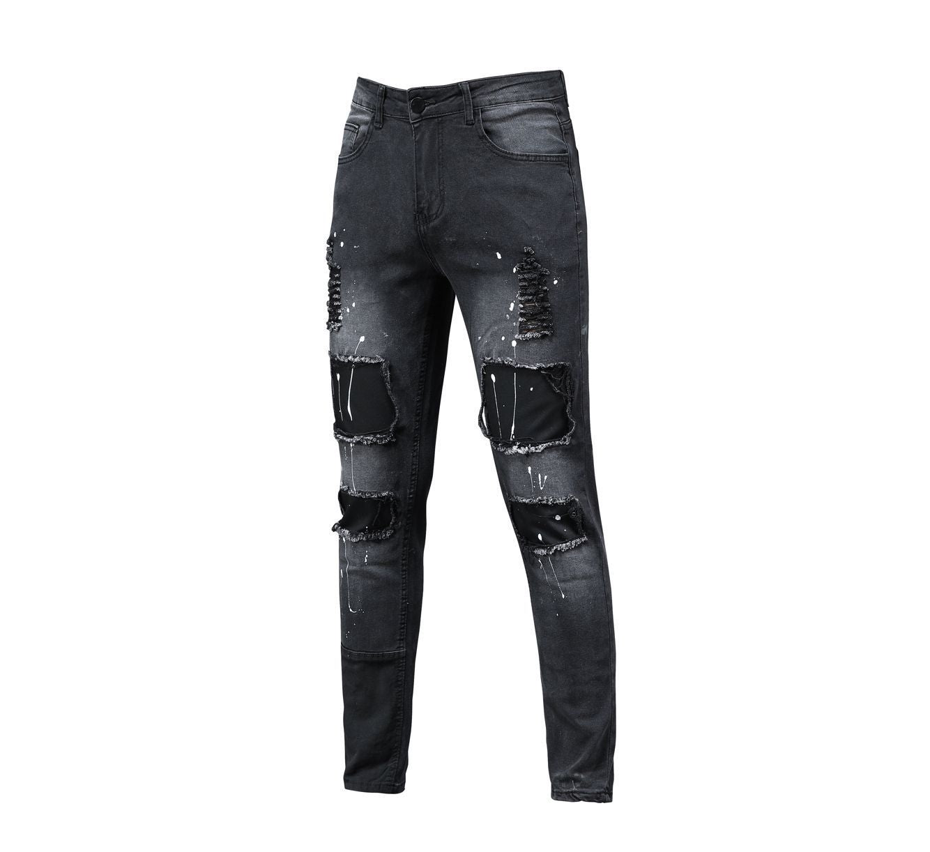 Men's Torn Patch Skinny Jeans for Fashion Forward Style