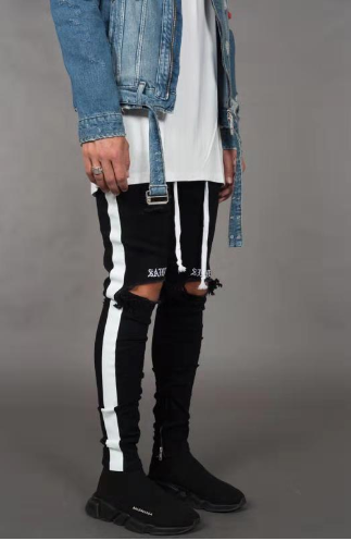 Distressed Stripe Denim Jeans