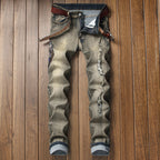Men's Distressed Denim Jeans with Embroidery Design