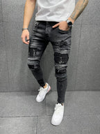 Men's Torn Patch Skinny Jeans for Fashion Forward Style