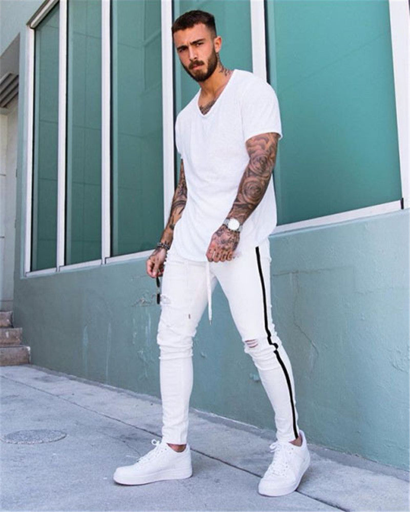 Men's Ripped Denim Trousers - Slim Fit Casual Pants