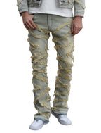 LOGEQI Mens Ripped Bootcut Jeans Slim Fit Bell Bottom Jeans for Men 70s Ripped Flared Denim Pants Stacked