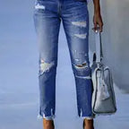 High-Waisted Slim-Fit Ripped Skinny Jeans for Women