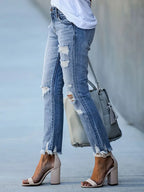 High-Waisted Slim-Fit Ripped Skinny Jeans for Women