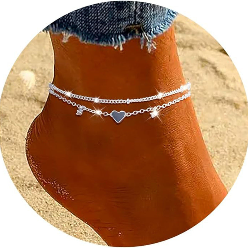 Heart Zircon Anklet for Women | Gold & Silver Waterproof Jewelry