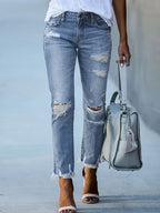 High-Waisted Slim-Fit Ripped Skinny Jeans for Women