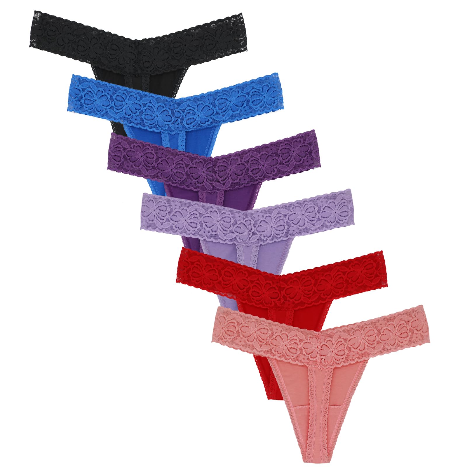 Amwounu Lace Thong for Women Plus Size Panties Low Waist Cotton G String Thongs For Woman Tangas Underwear Size XS-5XL Pack 6
