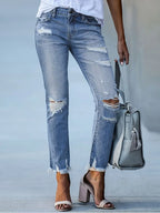 High-Waisted Slim-Fit Ripped Skinny Jeans for Women