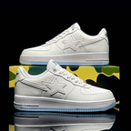 Air Force One Pure White Sneakers in Bone and Ice Blue