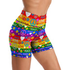 Rainbow Heart Peace Flower Women Yoga Shorts High Waist Workout Shorts Leggings for Athletic Biker Running L