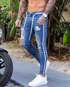 Men's Ripped Denim Trousers - Slim Fit Casual Pants