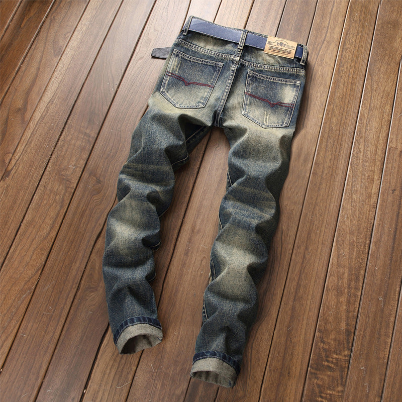 Men's Distressed Denim Jeans with Embroidery Design