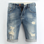 Men's Cotton Denim Shorts with Distressed Design