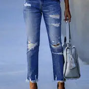 High-Waisted Slim-Fit Ripped Skinny Jeans for Women