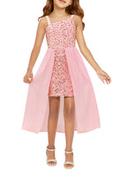 Haloumoning Girls Sequin Dress Kids Formal Sparkly One Shoulder Prom Party Dresses 4-14 Years Pink