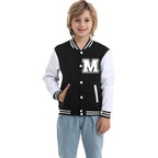 Icibgds Kids Baseball Jacket Letter Print Boys Girls Varsity Coat Casual Lightweight School Uniform With Button (Black-M10 Years)