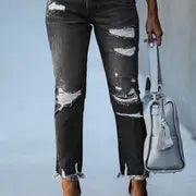 High-Waisted Slim-Fit Ripped Skinny Jeans for Women