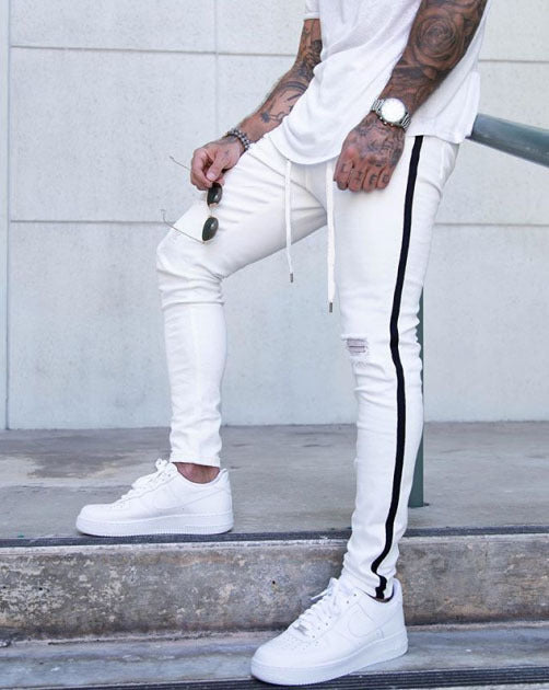 Men's Ripped Denim Trousers - Slim Fit Casual Pants