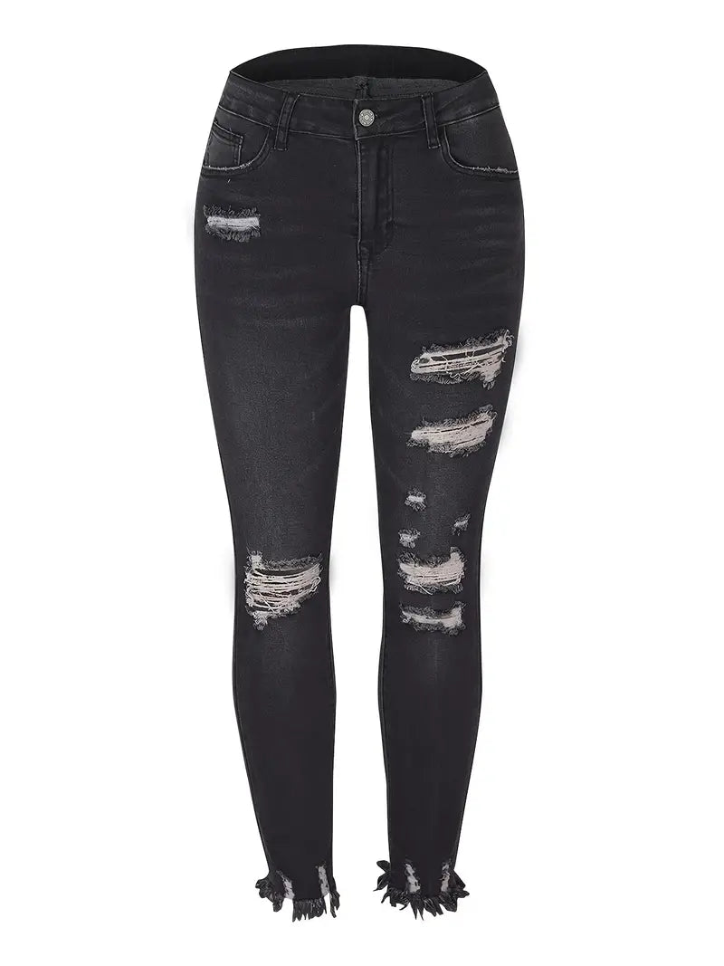 High-Waisted Slim-Fit Ripped Skinny Jeans for Women