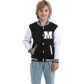 Icibgds Kids Baseball Jacket Letter Print Boys Girls Varsity Coat Casual Lightweight School Uniform With Button (Black-M10 Years)