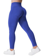 QOQ Seamless Workout Leggings for Women Tummy Control Scrunch Butt Lifting Tights High Waisted Gym Yoga Pants Azure Blue M