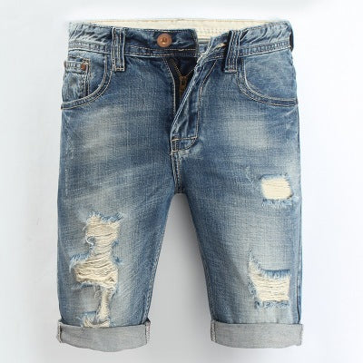 Men's Cotton Denim Shorts with Distressed Design