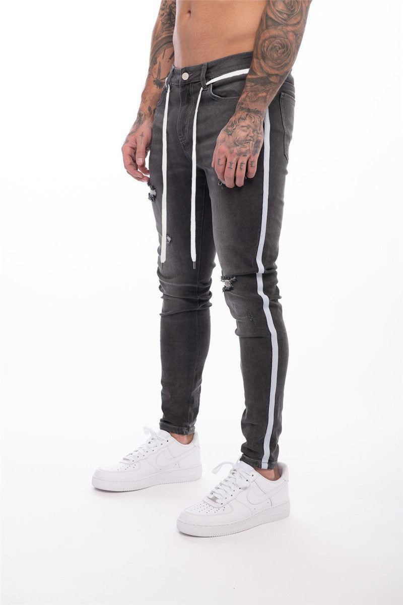 Men's Ripped Denim Trousers - Slim Fit Casual Pants