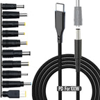 USB C to DC AdapterUniversal Charger Supply 100W PD Power Cable & 5.5x2.1mm Round Barrel Jackwith 10PCS Power Plug Kitfor Toshiba Samsung Acer Asus Lenovo Dell HP Laptop Charging Connector