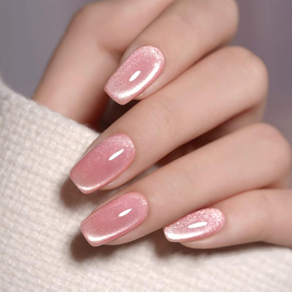 Pink Cat Eye Press Nails