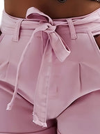 Belted Waist Tie Front Bow Knot Slim Fit Denim Shorts