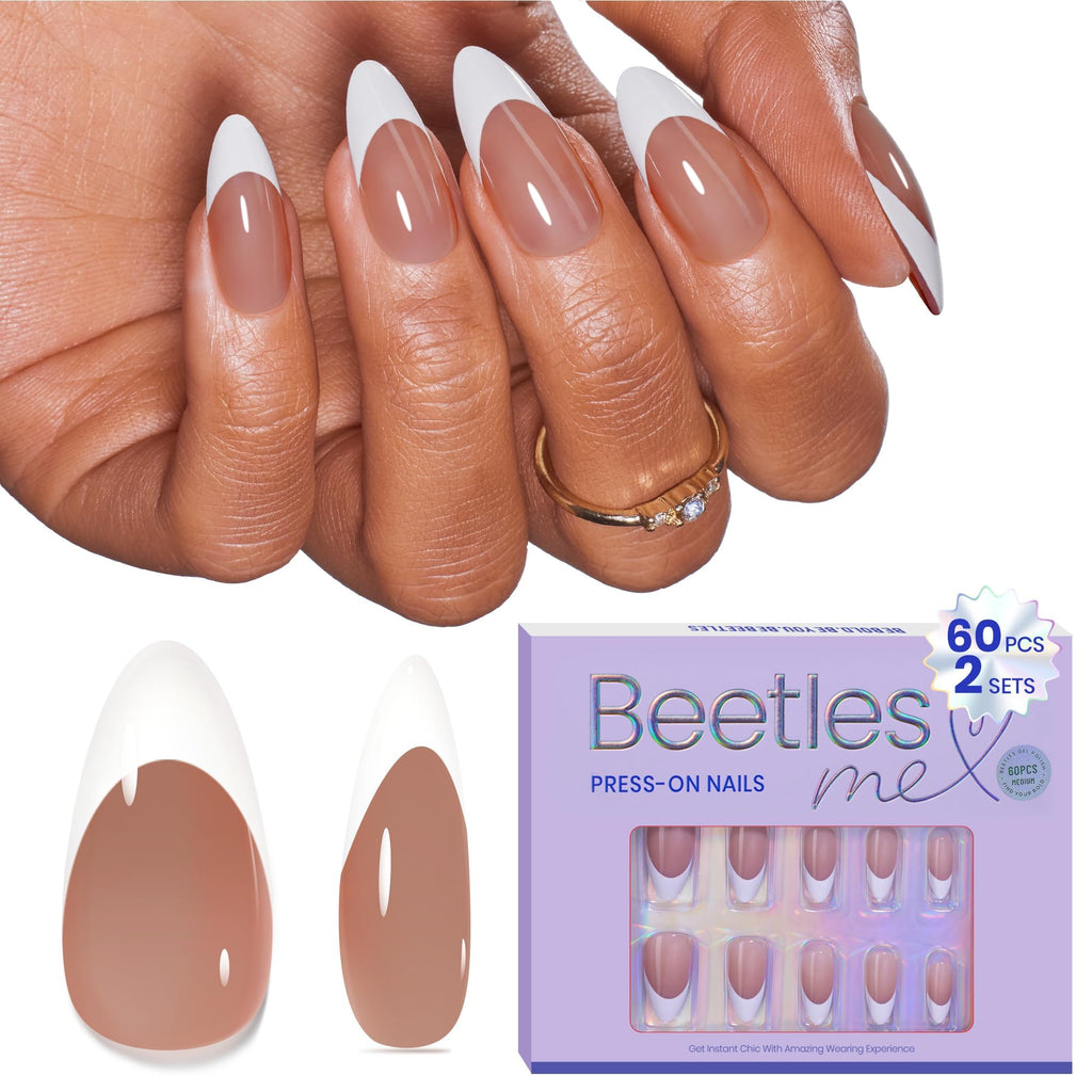 Brown French Almond Nails
