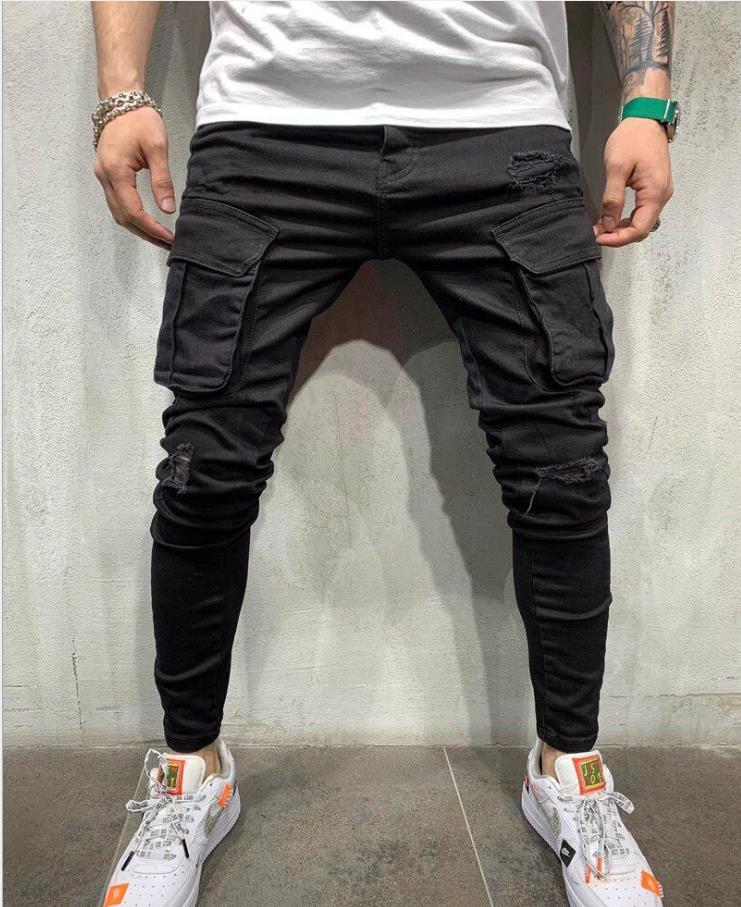 Multi-pocket Ripped Stretch Skinny Jeans