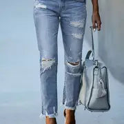 High-Waisted Slim-Fit Ripped Skinny Jeans for Women