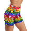 Rainbow Heart Peace Flower Women Yoga Shorts High Waist Workout Shorts Leggings for Athletic Biker Running L