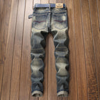 Men's Distressed Denim Jeans with Embroidery Design