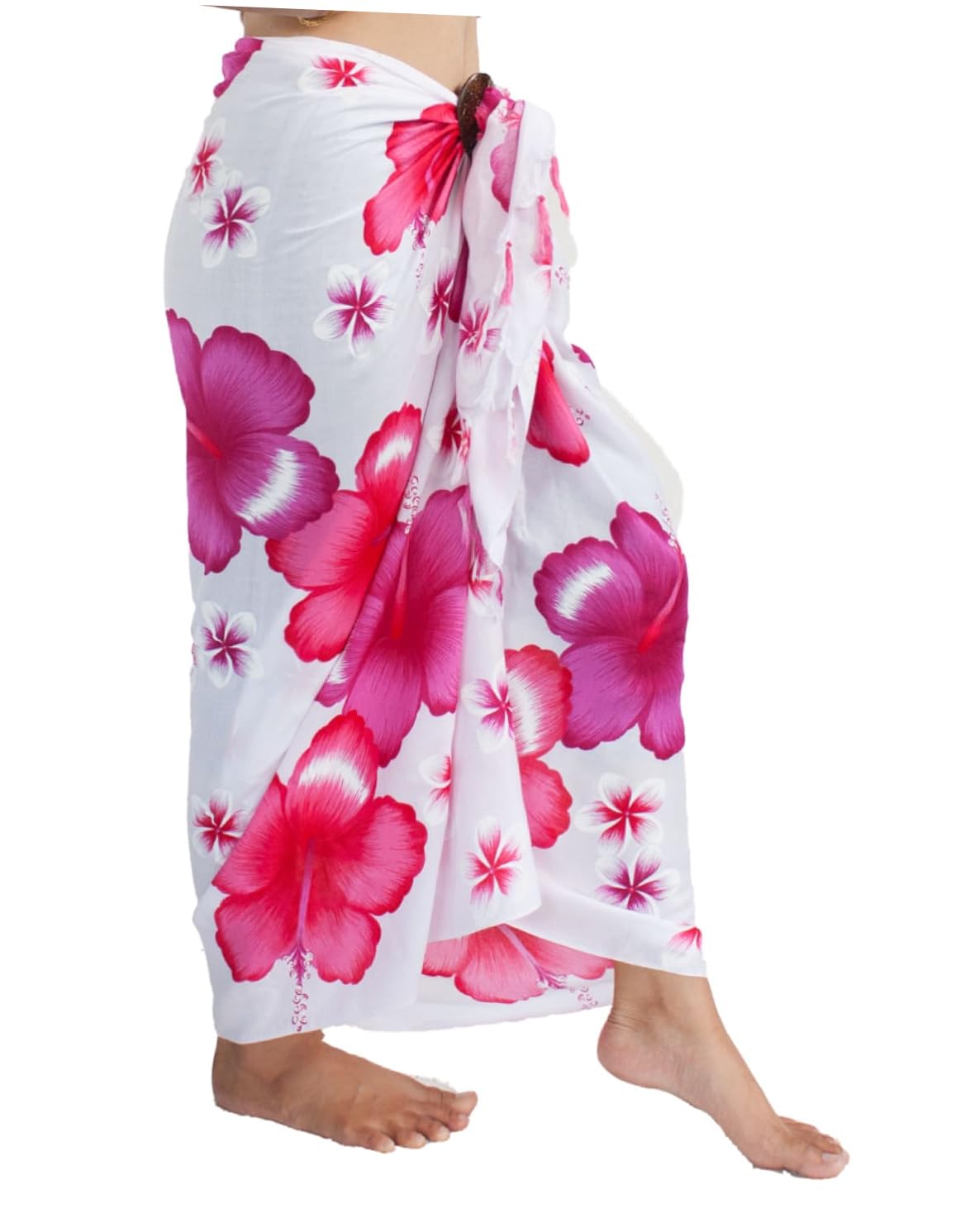 CHAINUPON Womens Beach Pareos Sarong Sheer Long Swimsuit Cover Ups Bikini Wrap Skirt (White Pink Flower)